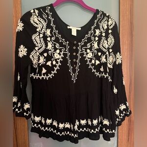 Forever 21 Boho Embroidered Peplum Top | M